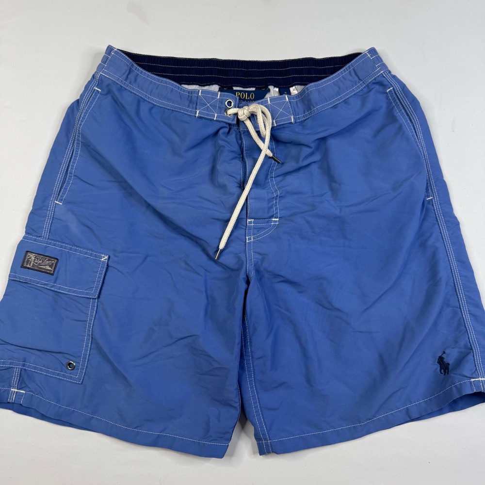 Polo Ralph Lauren Swim Trunks Mens Medium Blue Cargo Pocket Shorts Mesh Lining